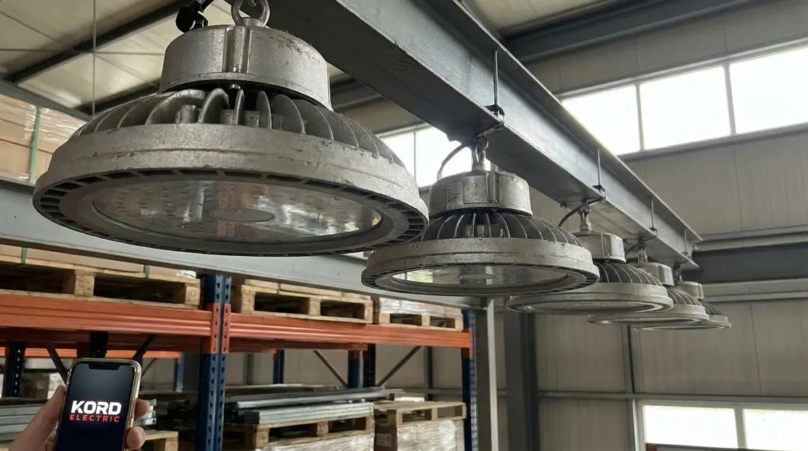 Energy efficient LED fixtures installed in a California commercial building