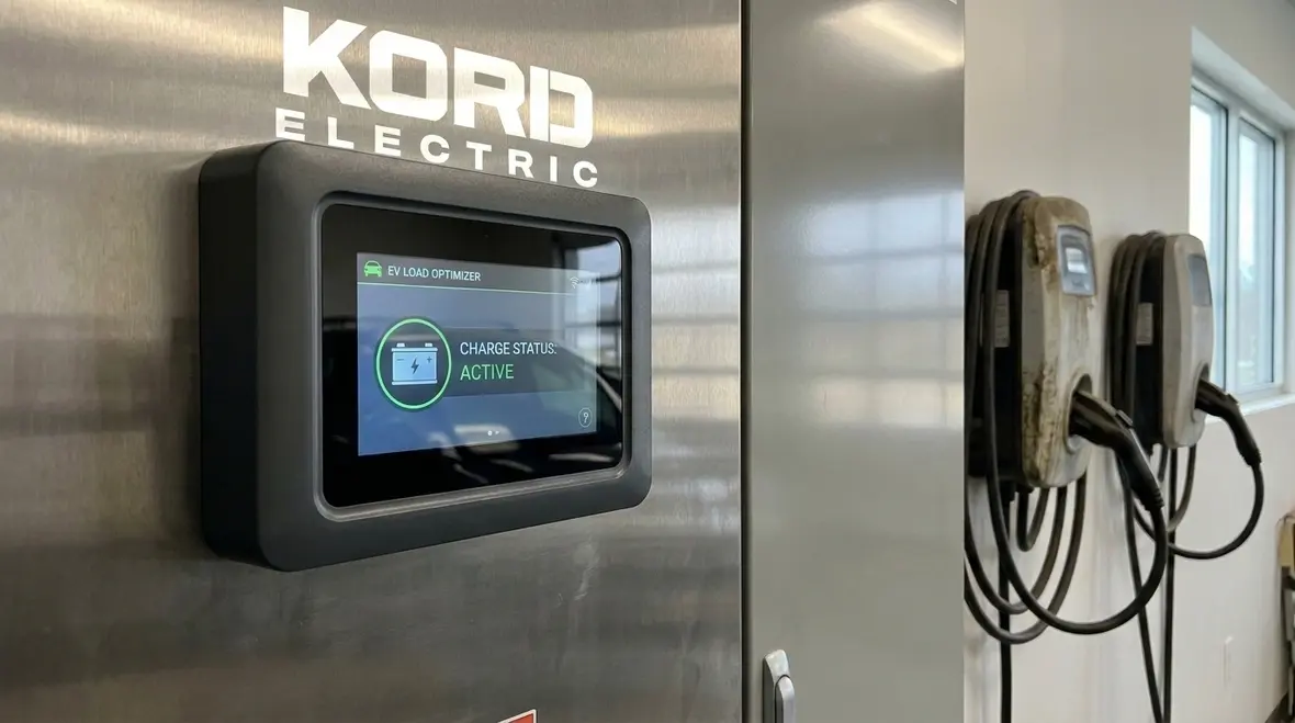 EV chargers laid out for safe, efficient use in a commercial parking lot