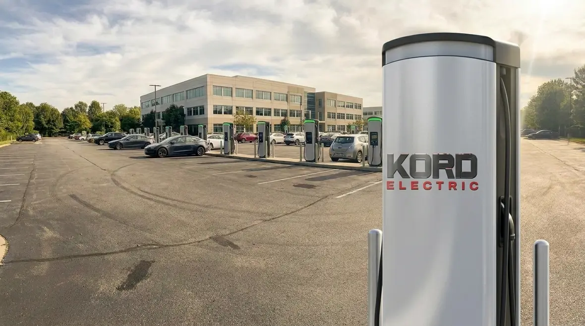 Commercial EV charging stations at a modern commercial property