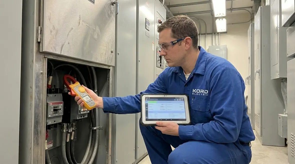 Engineers reviewing commercial electrical load plans for capacity and compliance