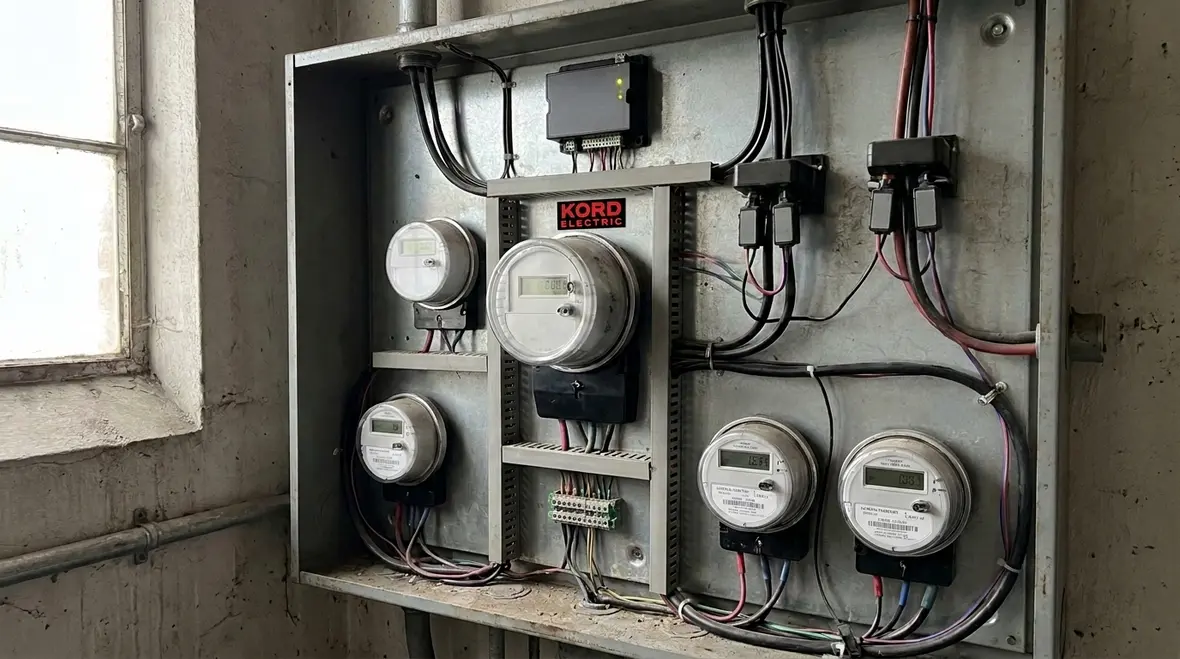 Technician working on commercial electrical metering panel