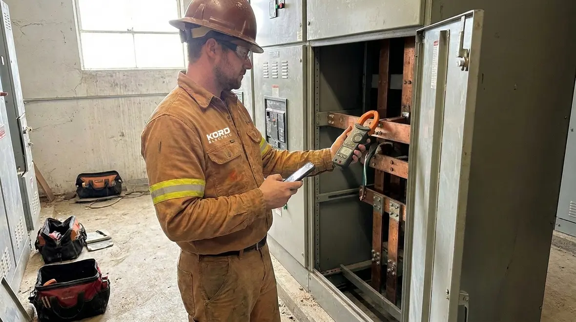 Kord Electric technicians planning commercial electrical service upgrade requirements
