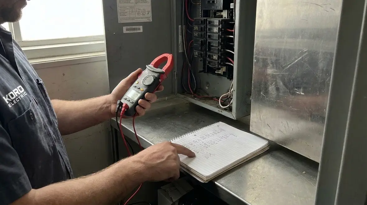 Commercial electrical subpanel with organized breaker layout and clear labeling