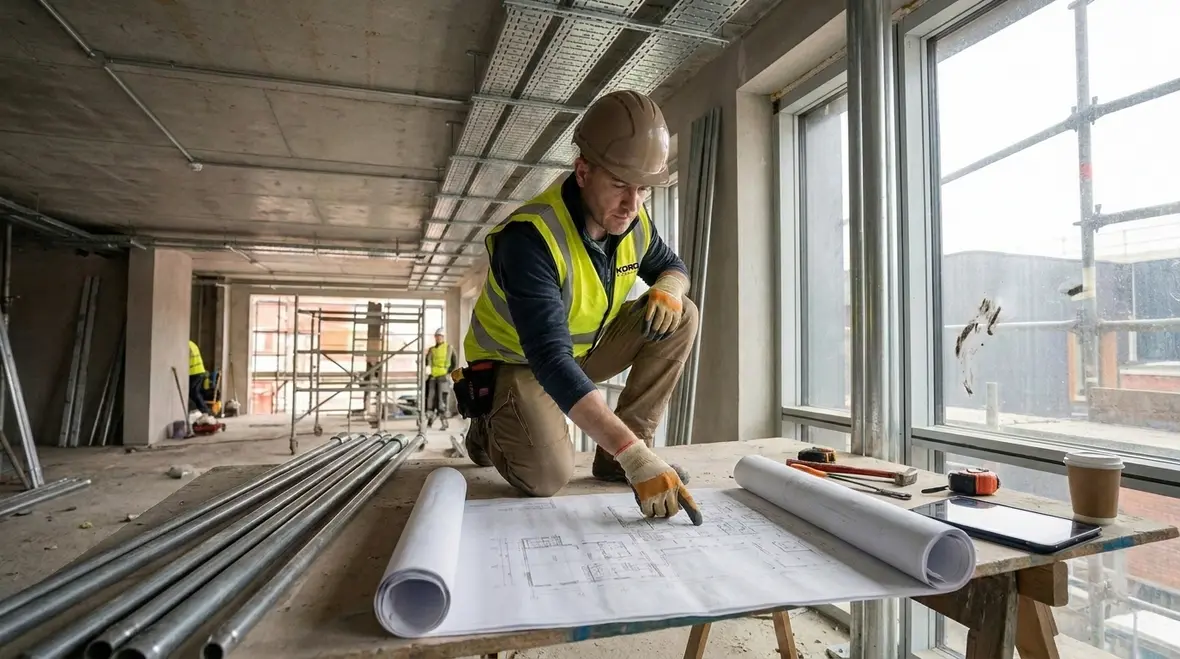 Technician performing preventative maintenance on commercial electrical panels