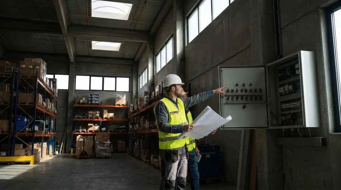 Technician performing a site walk to plan commercial meter installation layout