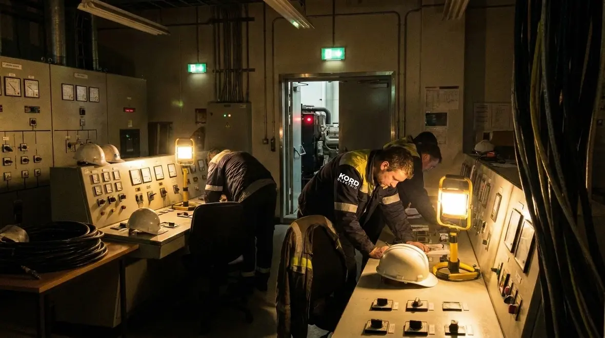 Commercial emergency power system serving a large commercial facility during an outage