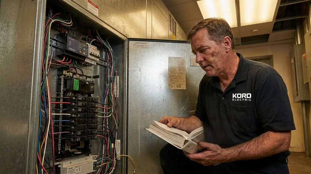 Engineer reviewing commercial lighting code compliance and control sequences