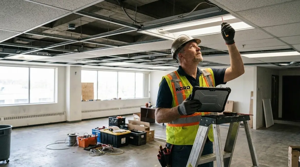 Commercial lighting control retrofit hardware and sensors in a modern facility