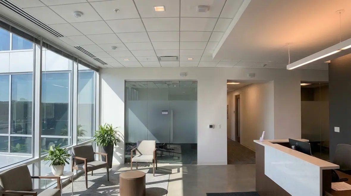 Warehouse and office lighting zones controlled by a commercial lighting system