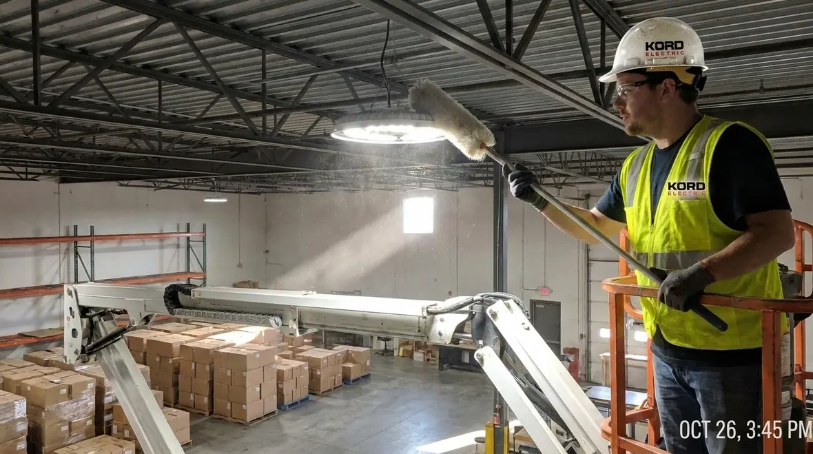 Different commercial lighting fixtures requiring specific maintenance approaches