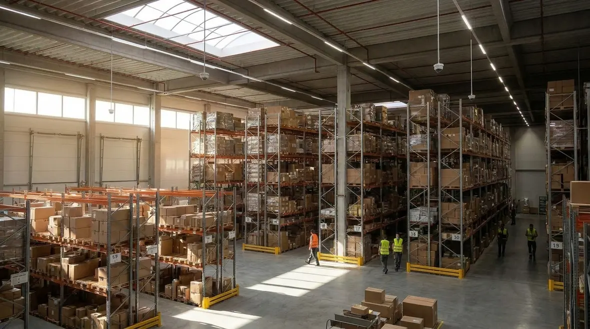 Energy efficient commercial smart lighting in a warehouse and office space