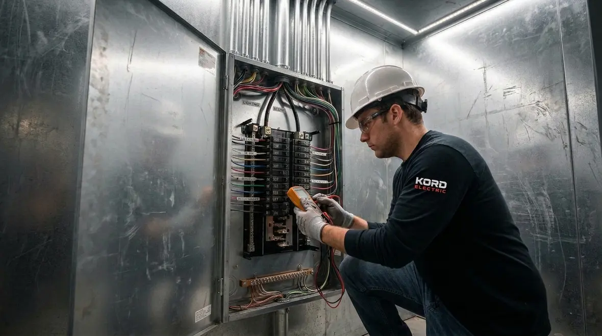 Commercial subpanel installation in an electrical room