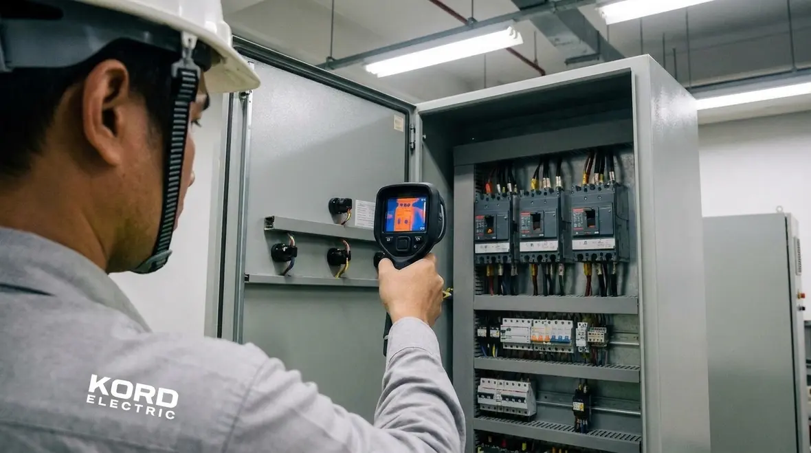 Technician diagnosing common electrical repair symptoms in industrial equipment