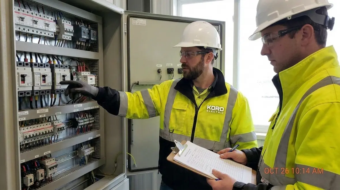 Technician performing preventive testing on critical electrical equipment in an industrial facility