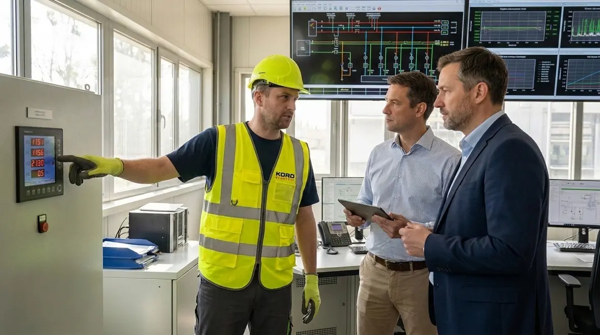Technicians triaging a major commercial power outage