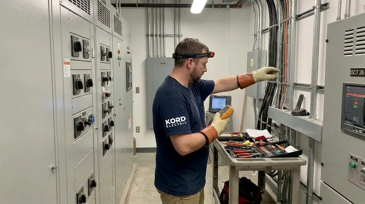 Commercial electrical room where outage causes are diagnosed