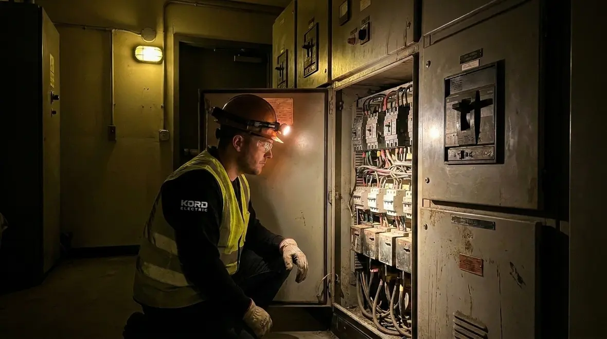 Emergency electrician responding to critical infrastructure power failure