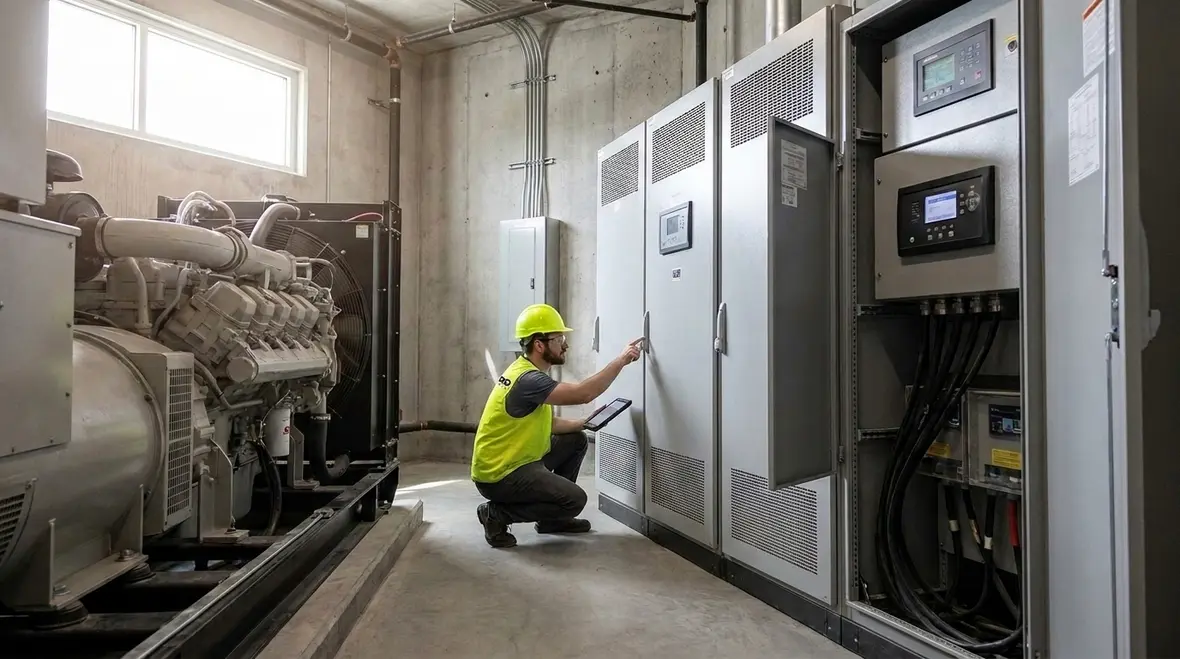 Engineers mapping critical electrical loads and power paths in a commercial facility