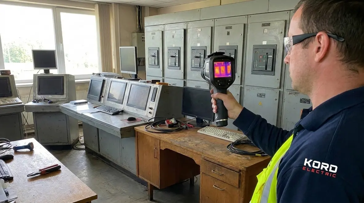 Engineers reviewing preventative electrical maintenance plan for an industrial plant