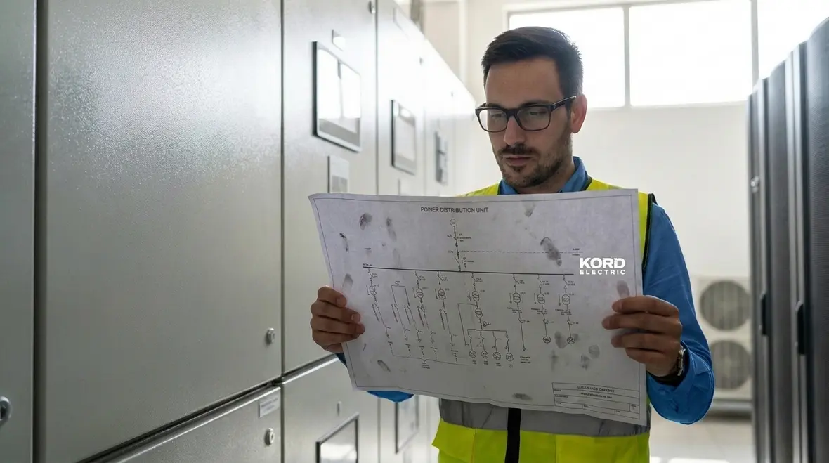Data center electrical room with labeled switchgear matching the single line diagram