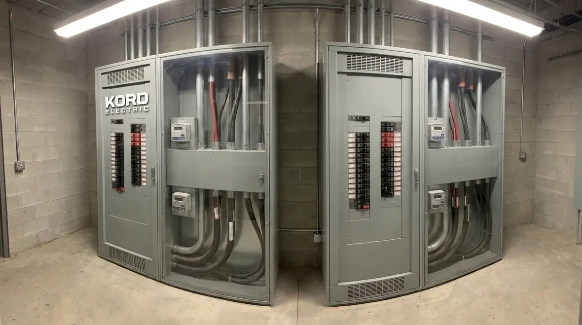 Technicians mapping data center mining load profile and electrical distribution zones