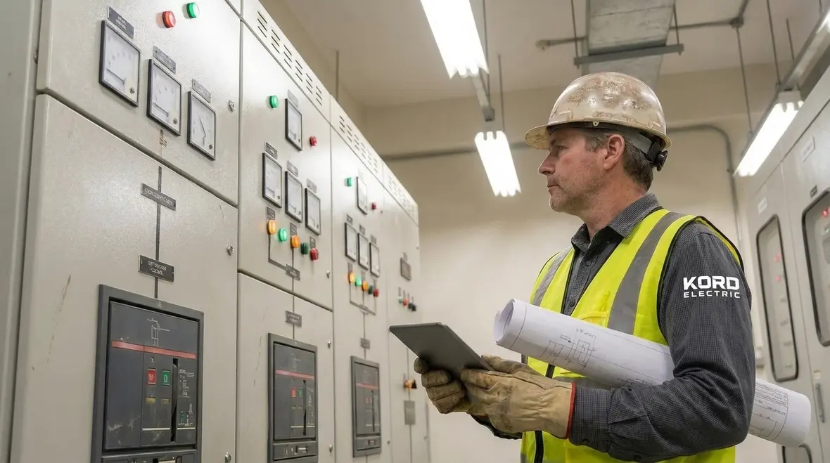Engineers planning reliable power distribution architecture in a data centre