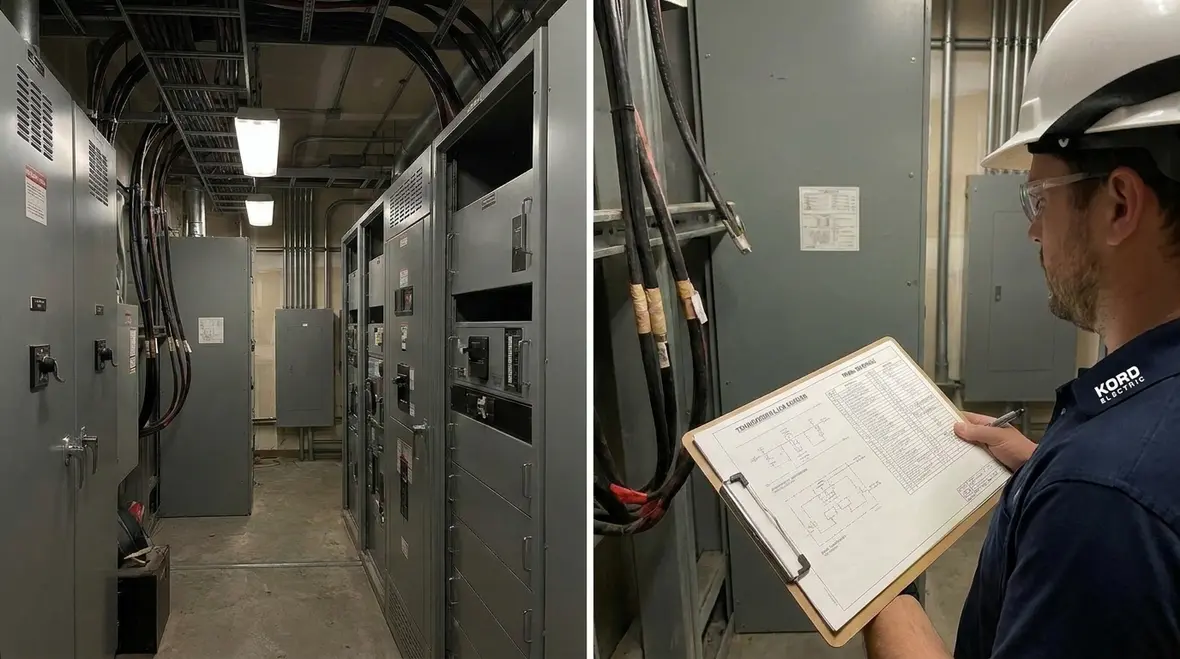 Technicians reviewing EV charging readiness for a commercial parking lot
