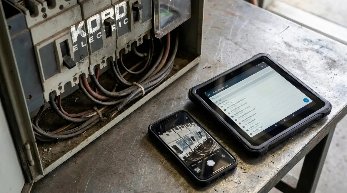 Planner reviewing step by step electrical asset maintenance workflow
