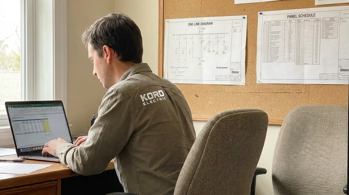 Asset management workflow with electrical maintenance history and work orders