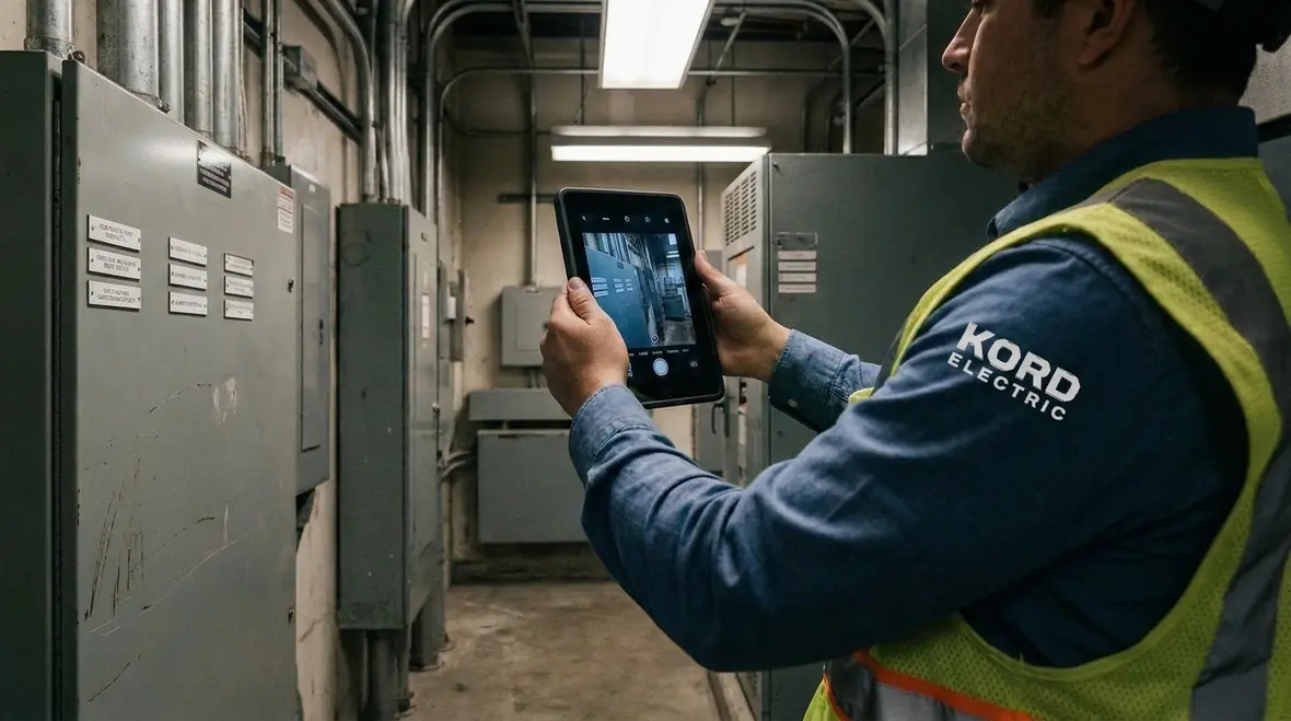Technicians reviewing Electrical Asset Management Systems for Commercial Facilities