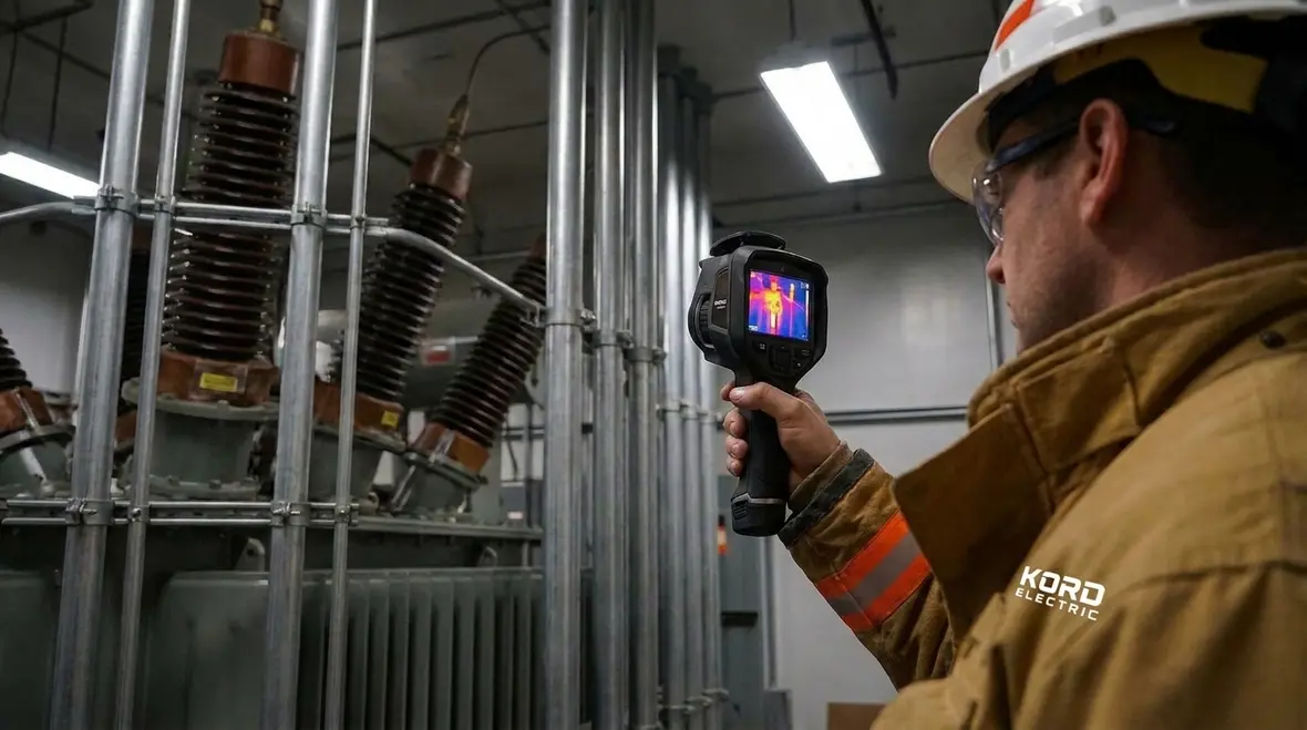 Technician performing electrical asset optimization in a commercial facility