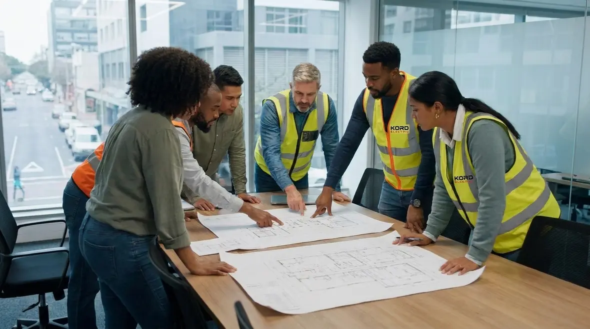Electrical design build team coordinating power, controls, and building systems