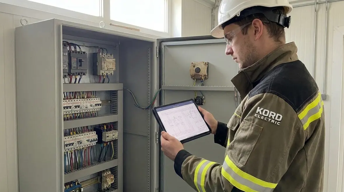 Electrical contractor reviewing asset management plan for commercial facility