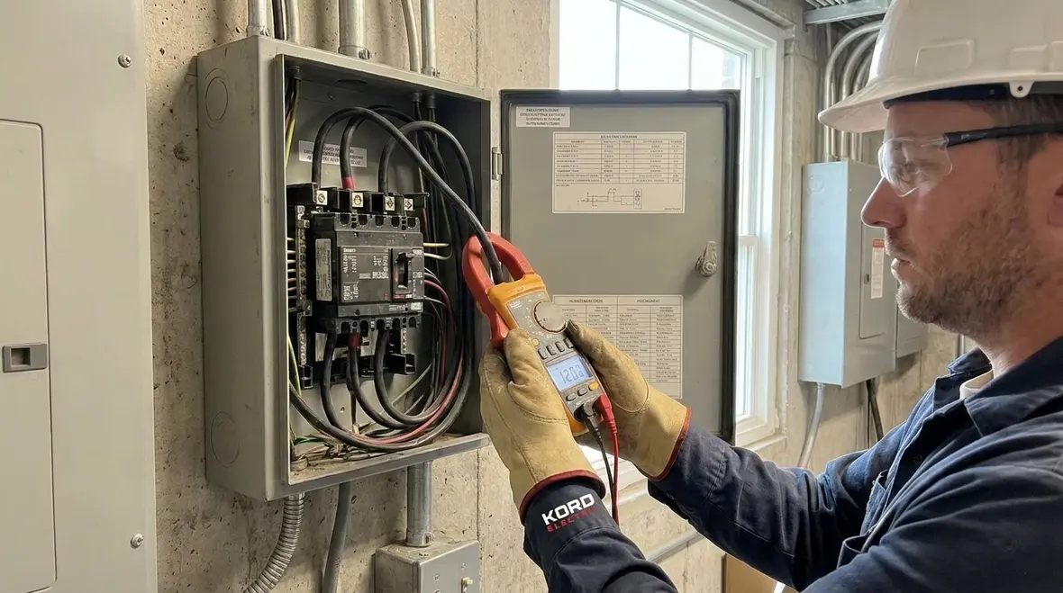 Engineers coordinating electrical design-build risk control steps