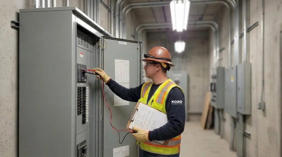 Facility team reviewing electrical load compliance findings and action plan