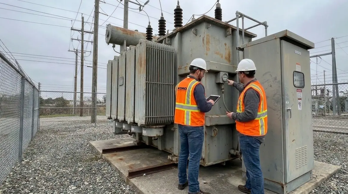 Technicians performing electrical load testing for utilities at a commercial facility