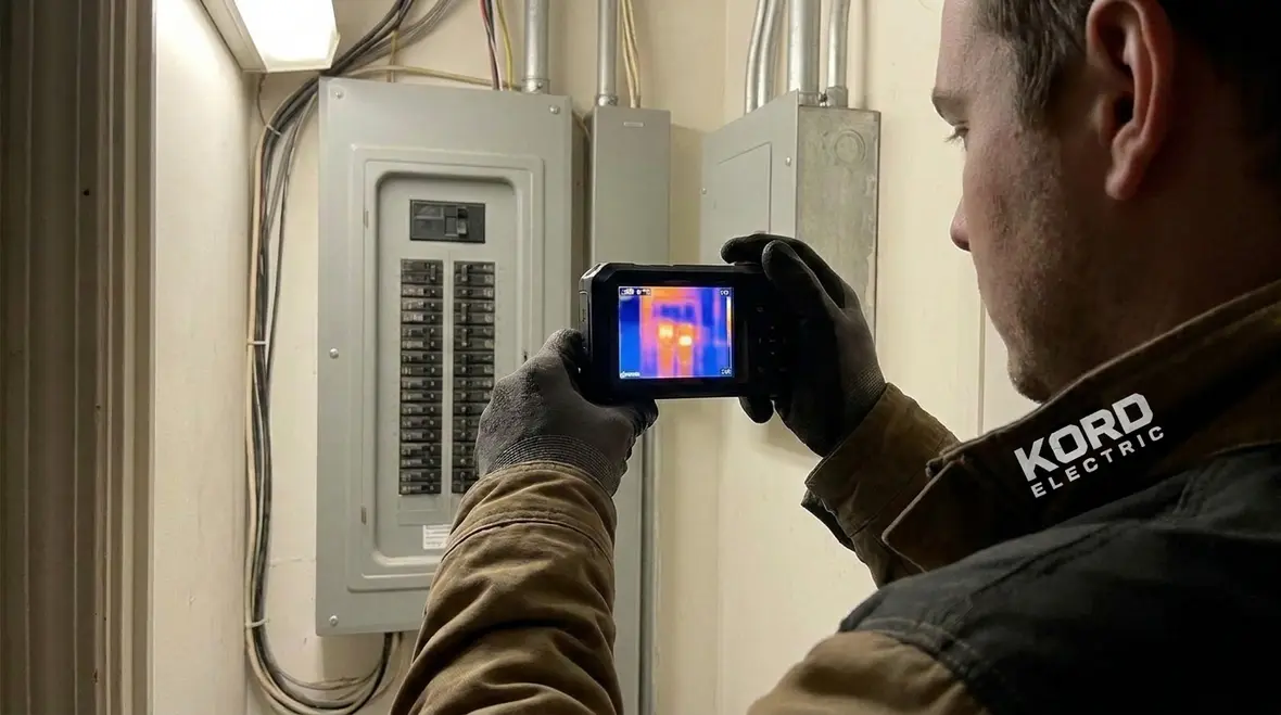 Technician performing electrical system condition monitoring inspection