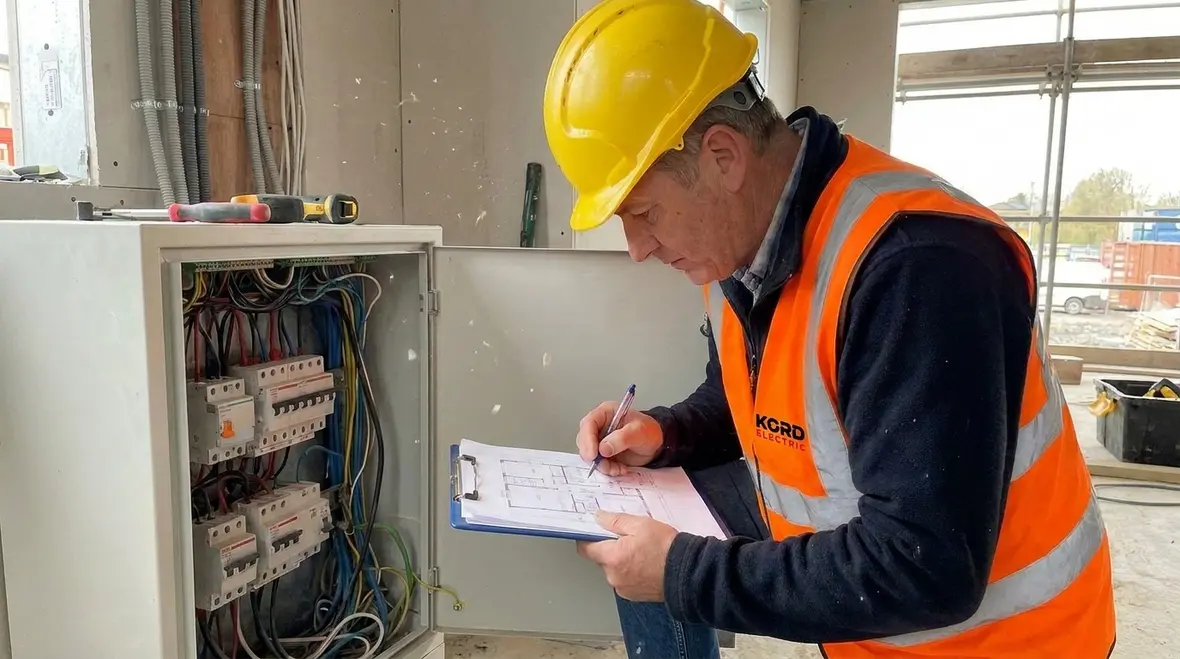 Electrical tenant improvement design drawings and panel schedules on a table
