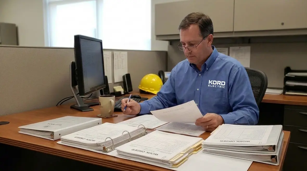 Detailed electrical work order form for commercial facility maintenance