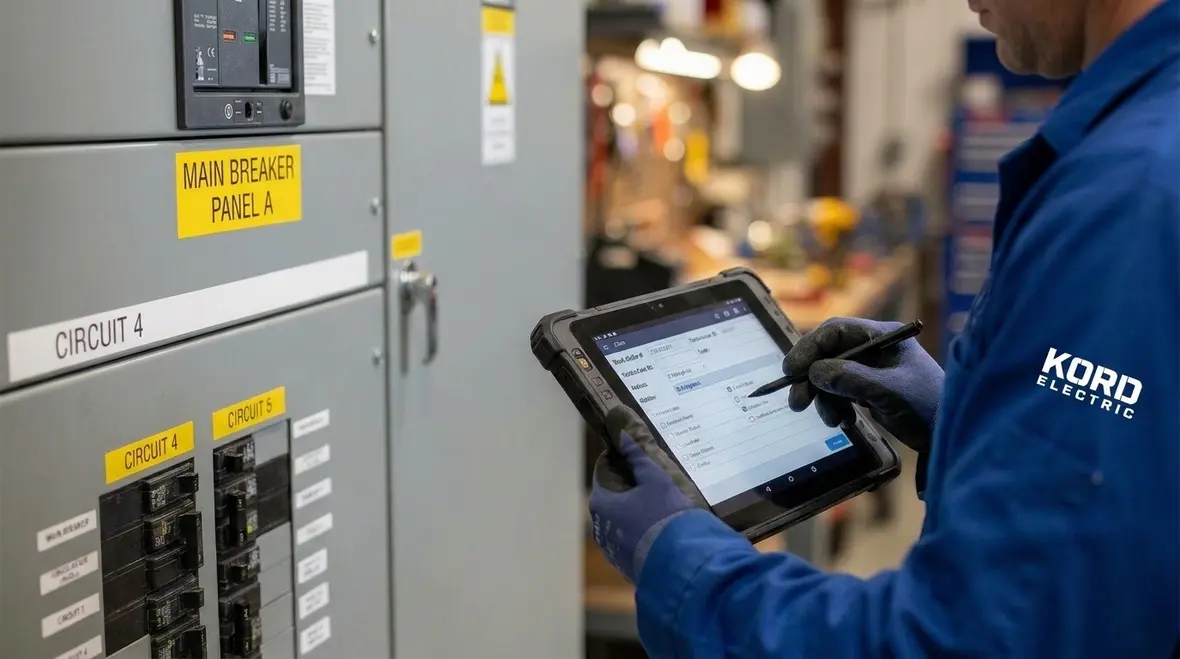 Commercial electrical asset management dashboard linked to work orders
