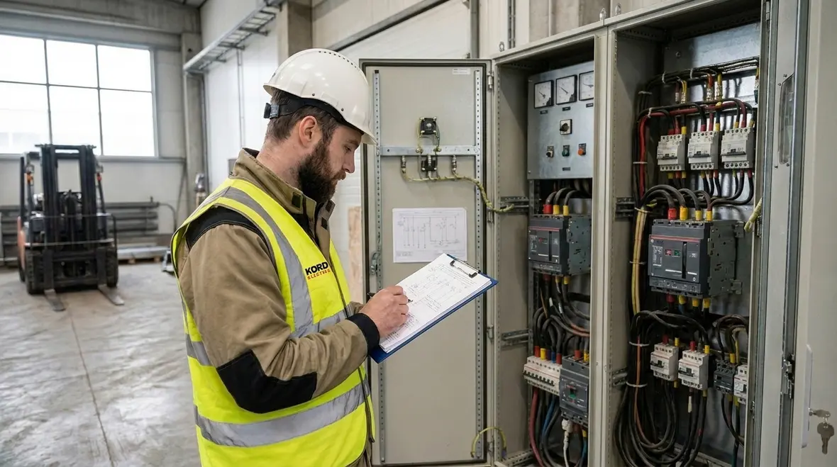 Engineer reviewing warehouse power capacity plans and single-line diagrams