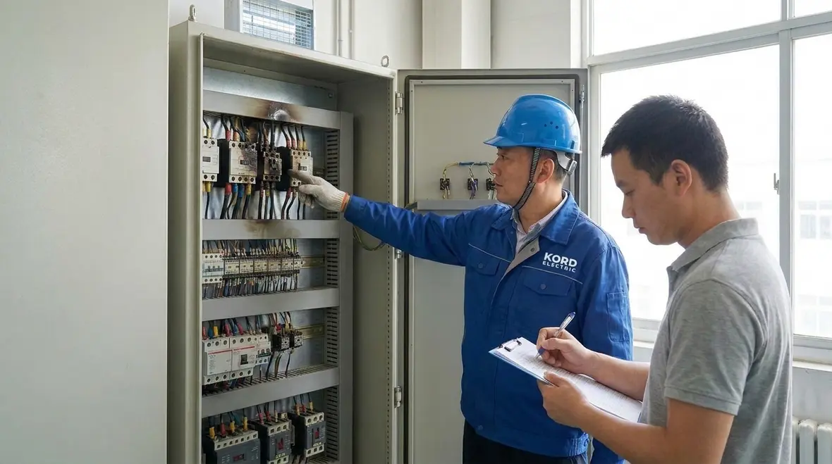 Technician providing emergency electrical service in a Los Angeles commercial building