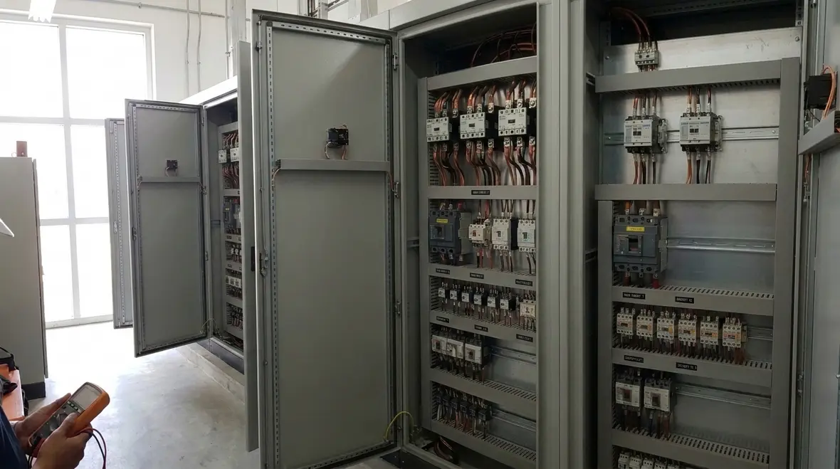 Automatic transfer switch and emergency switchgear in commercial facility