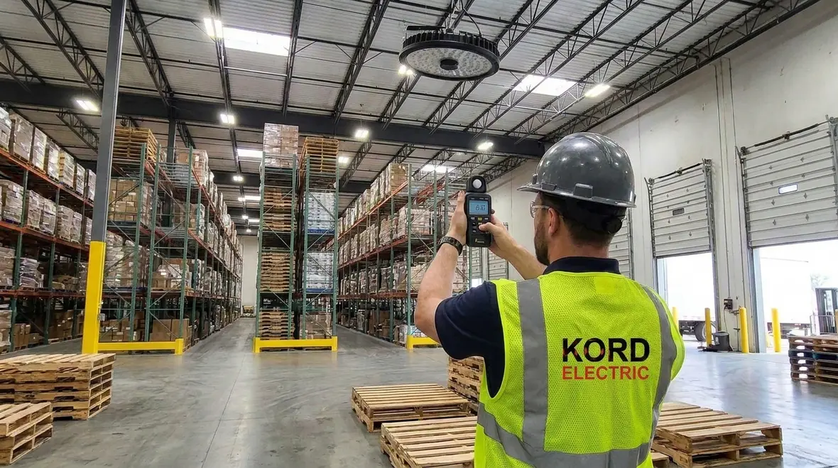 Modern energy-efficient lighting system in a large warehouse