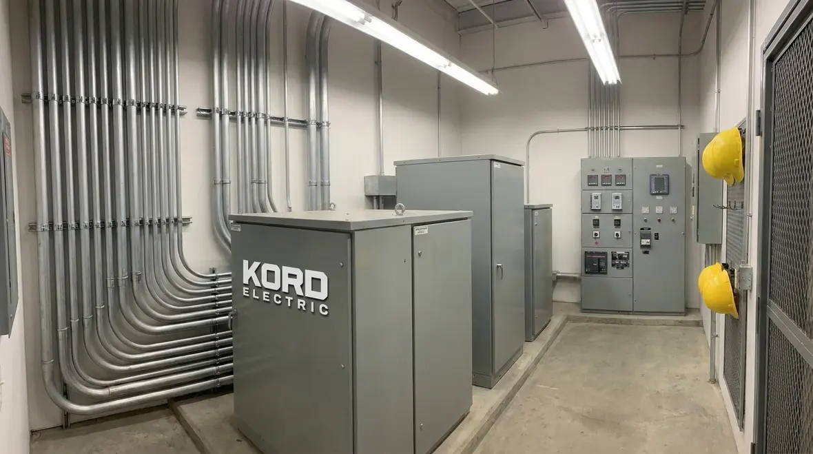 Engineers assessing commercial facility power demand and future load growth