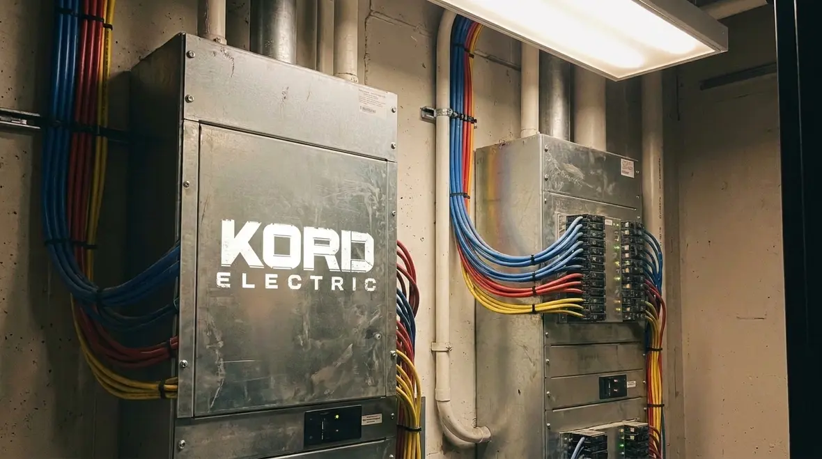 Technicians reviewing data center redundant power design on switchgear and diagrams