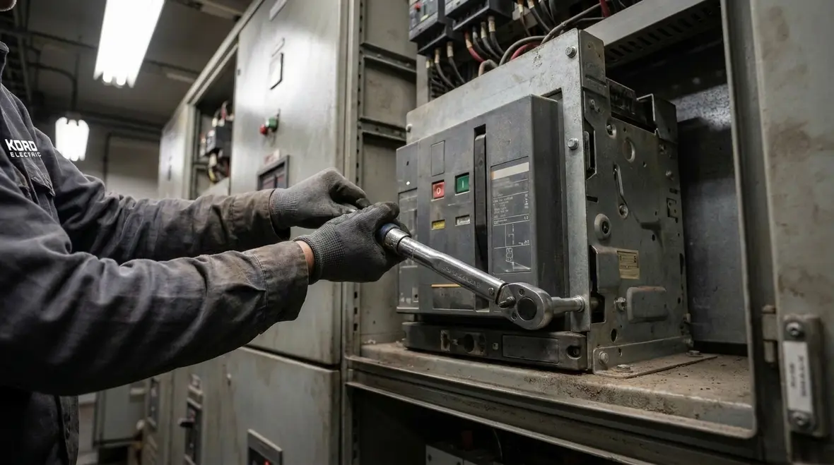 Technician inspecting industrial electrical components for common failure causes