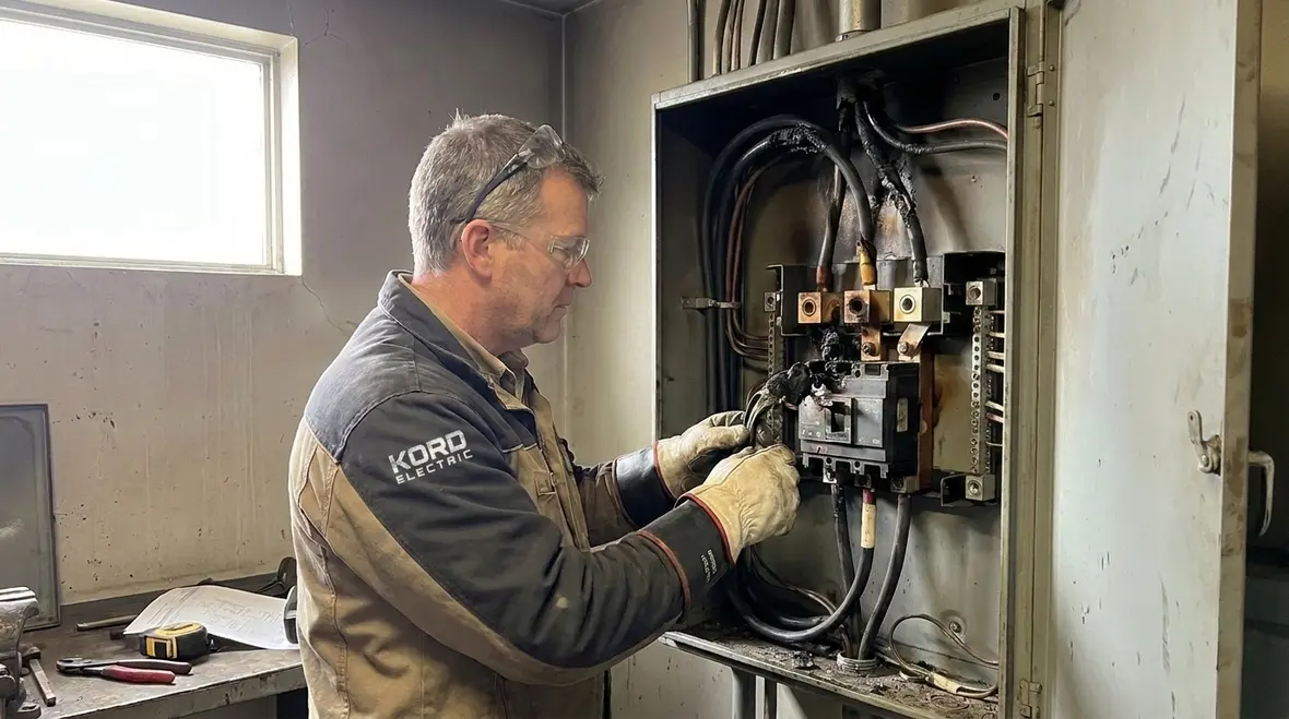 Industrial electrical panel being inspected for upgrade needs