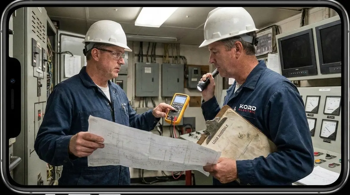 Technicians performing industrial power analysis to identify electrical efficiency and reliability issues