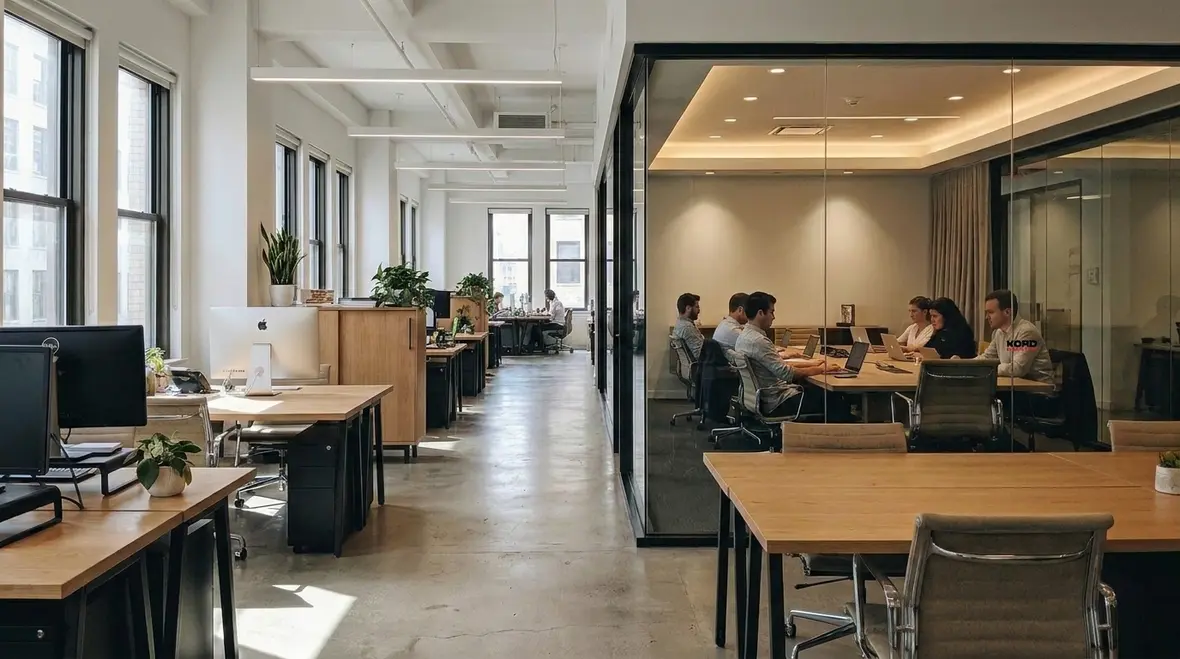 Conference room and office lighting scenes with smooth dimming controls